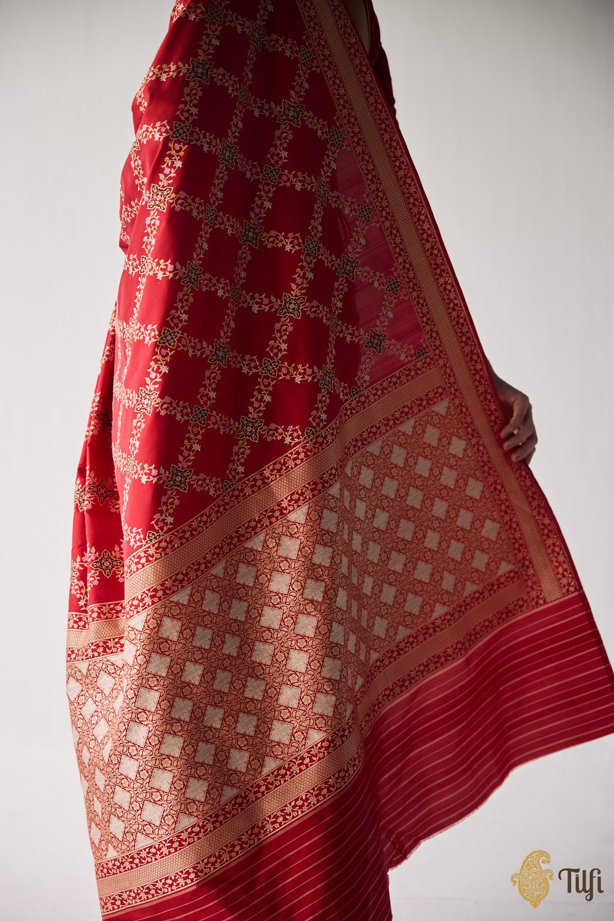 'Ahilya' Red Pure Katan Silk Real Zari Pure Handloom Saree