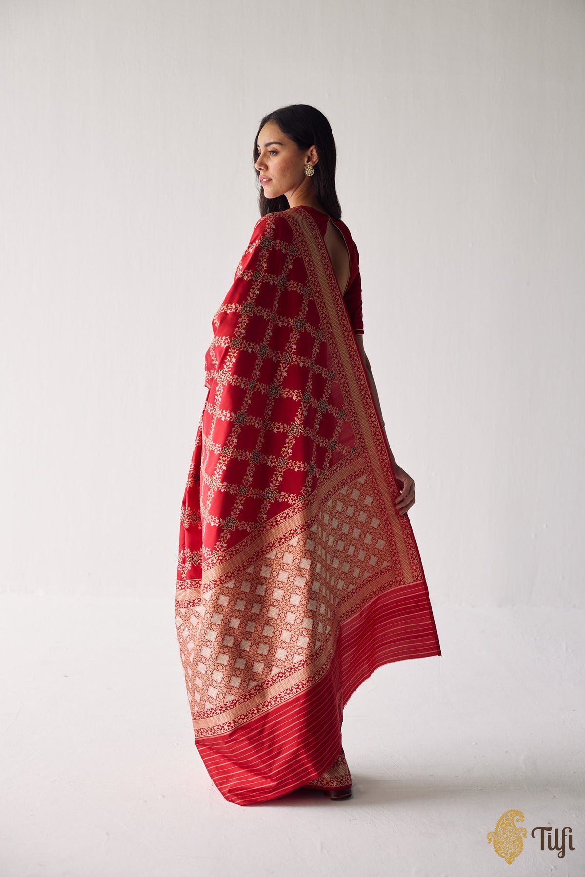 'Ahilya' Red Pure Katan Silk Real Zari Pure Handloom Saree