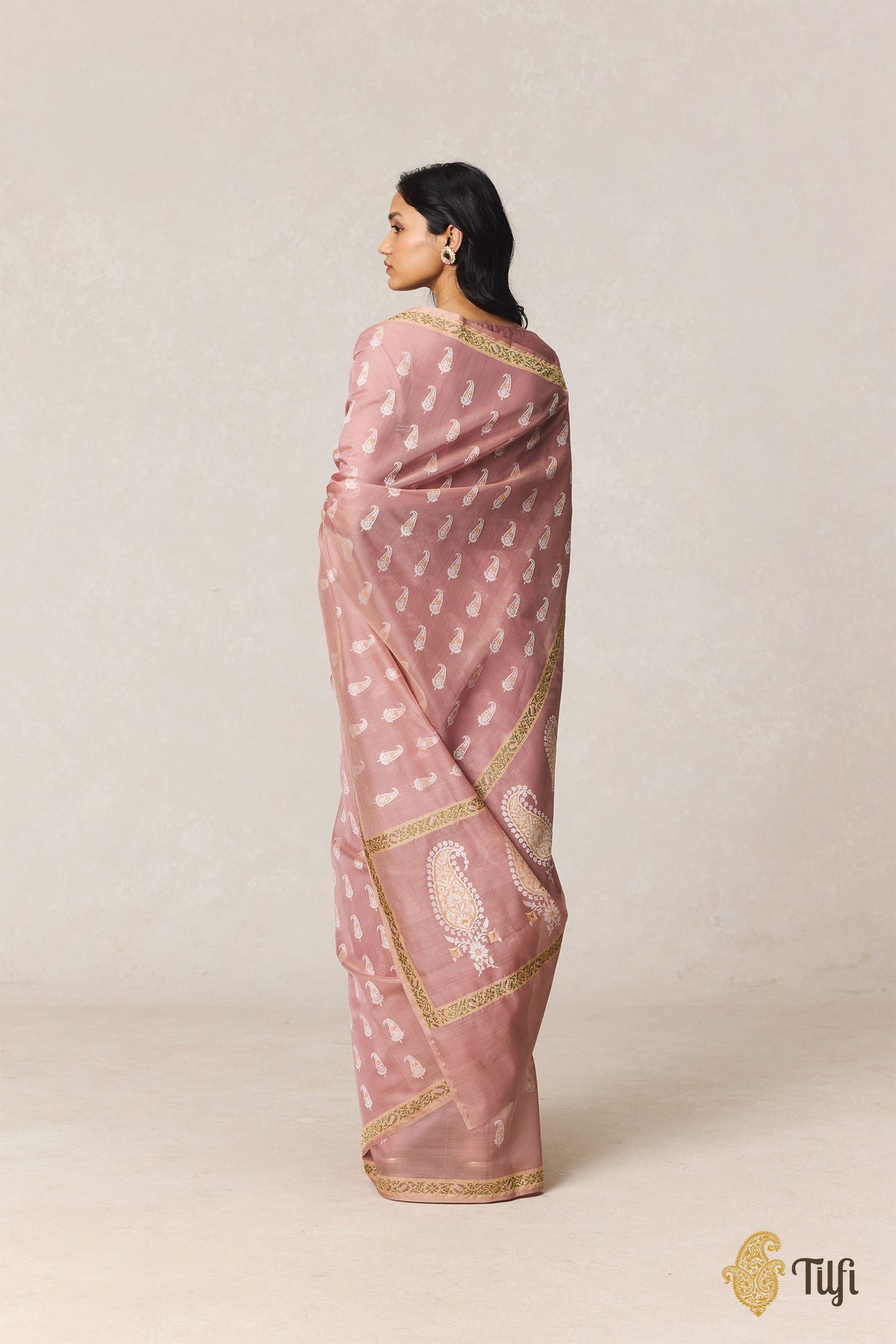 Old Rose Pure Kora by Georgette Real Zari Banarasi Handloom Saree