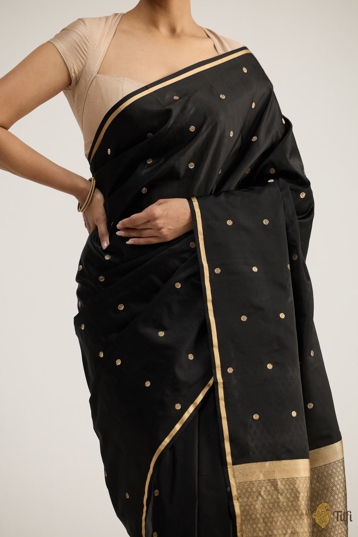 Black Pure Satin Silk Banarasi Handloom Saree