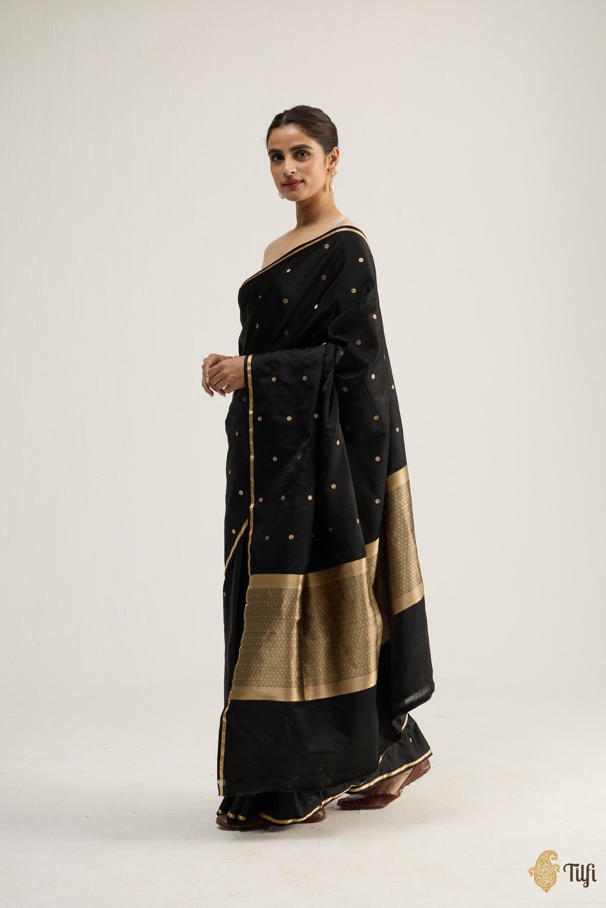 Black Pure Satin Silk Banarasi Handloom Saree