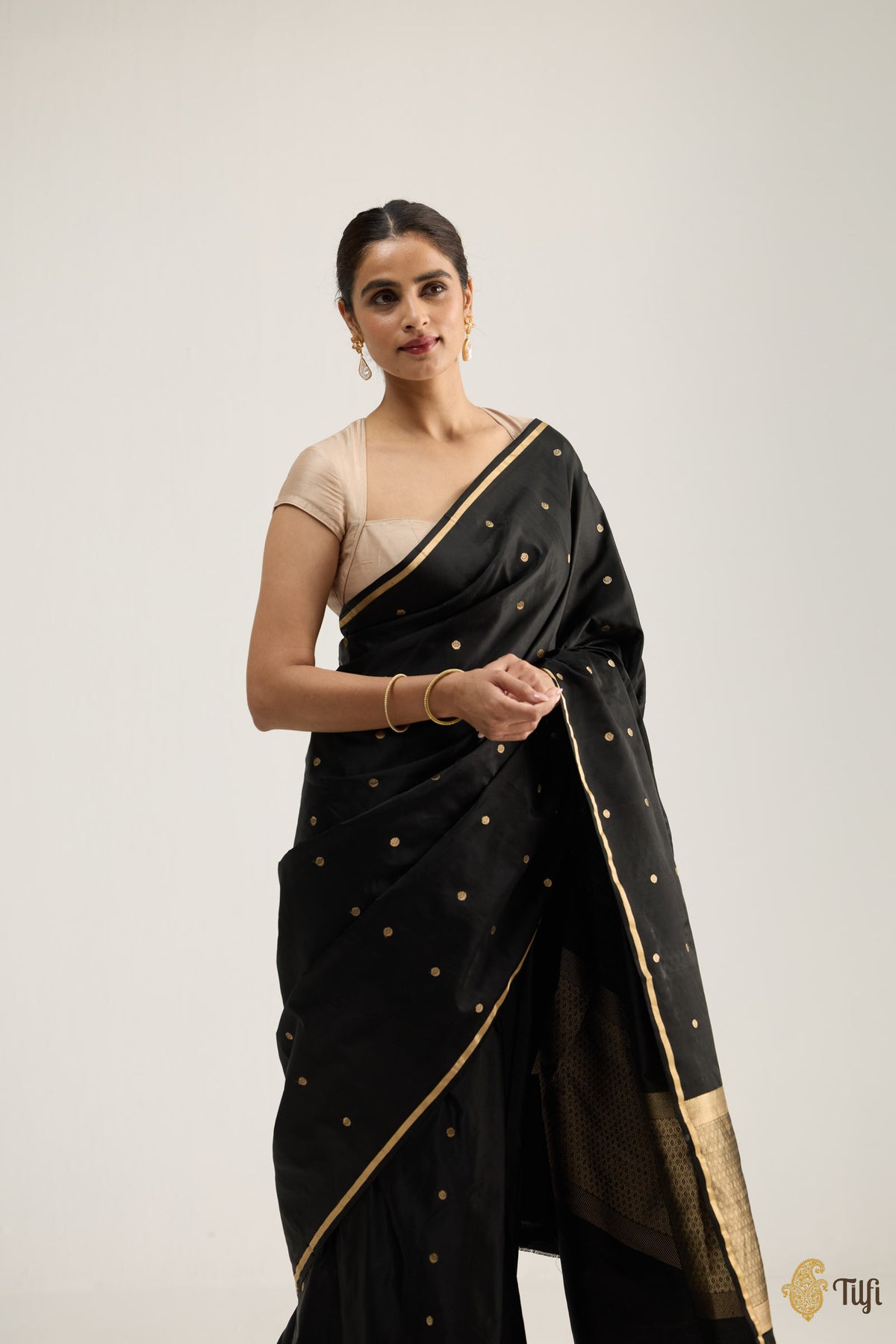 Black Pure Satin Silk Banarasi Handloom Saree
