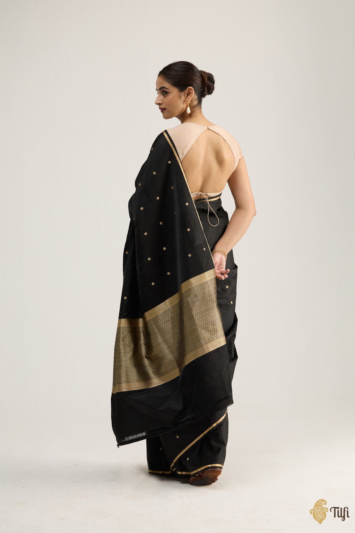 Black Pure Satin Silk Banarasi Handloom Saree