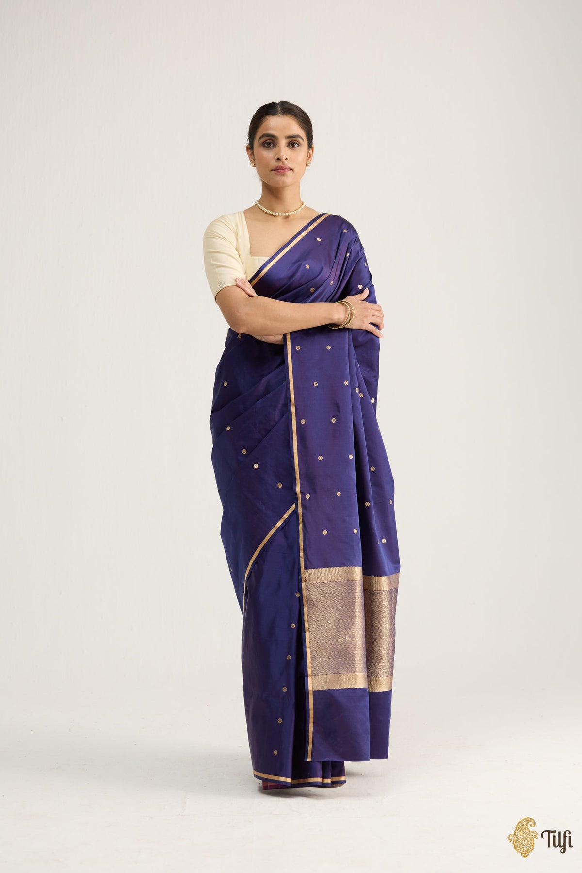 Navy Blue Pure Satin Silk Banarasi Handloom Saree