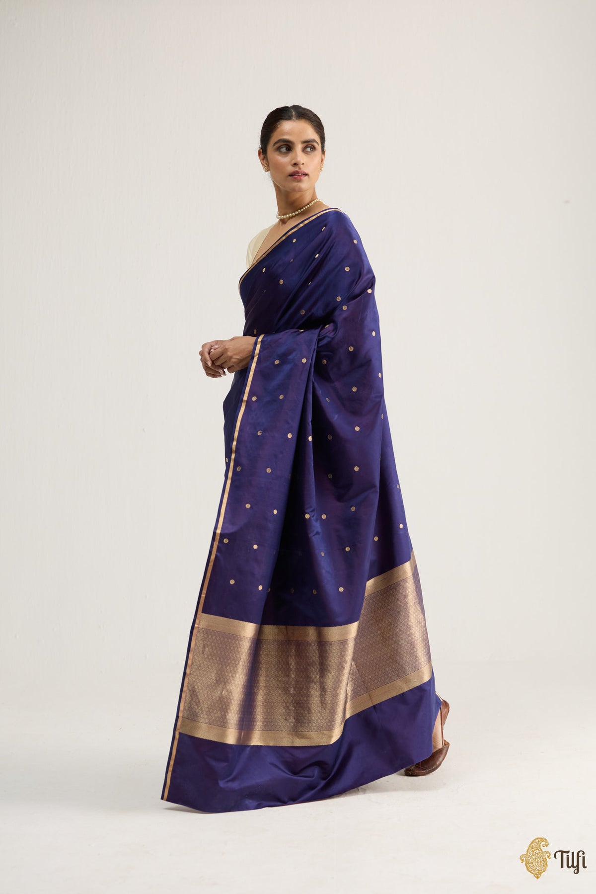 Navy Blue Pure Satin Silk Banarasi Handloom Saree
