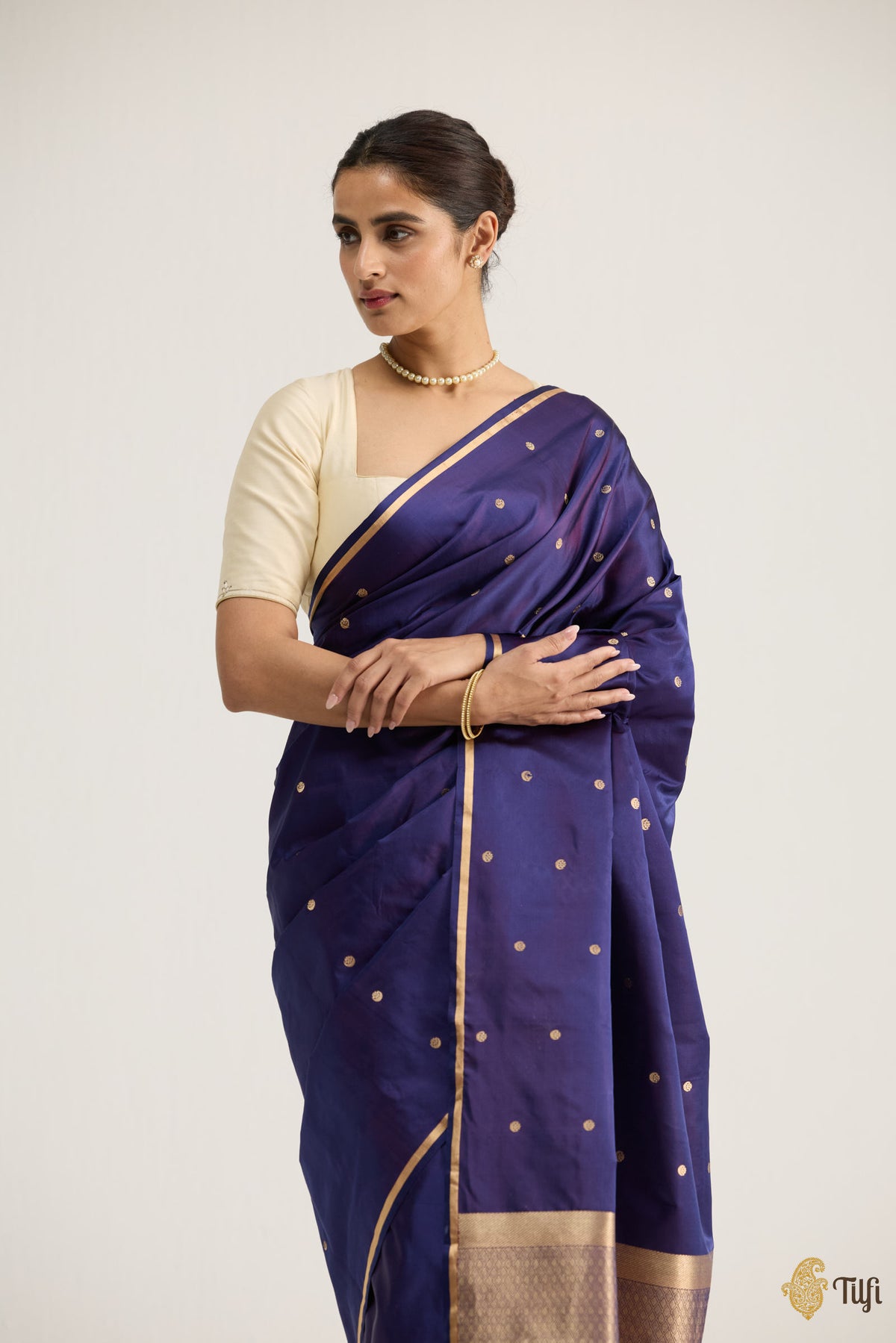 Navy Blue Pure Satin Silk Banarasi Handloom Saree