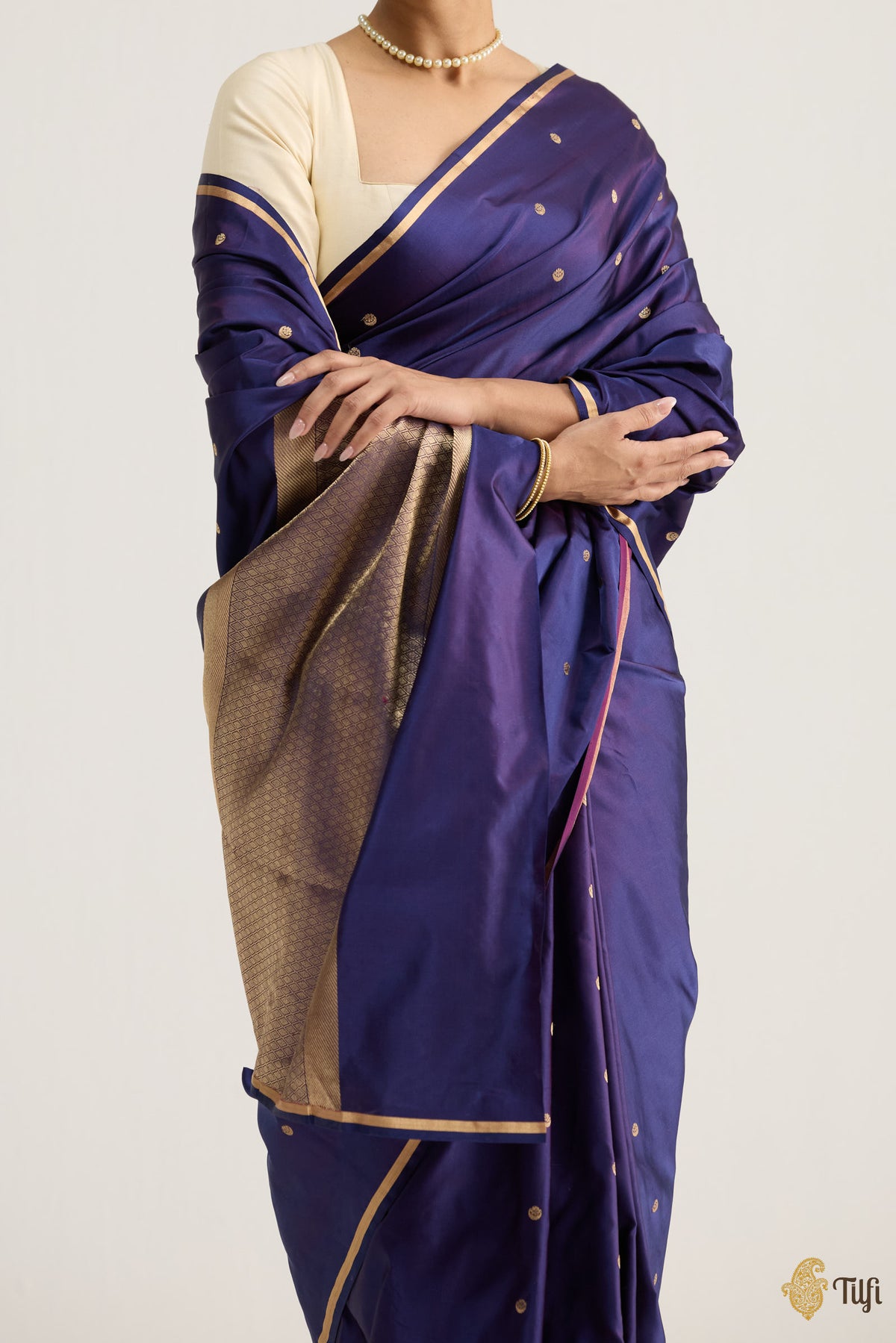 Navy Blue Pure Satin Silk Banarasi Handloom Saree