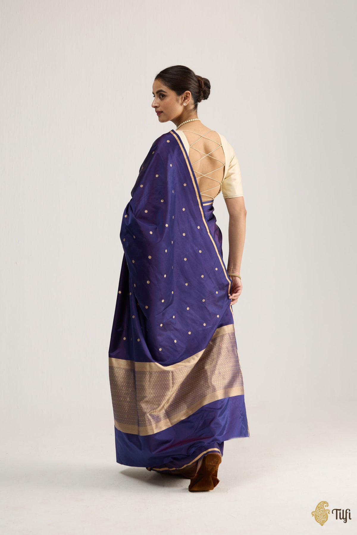 Navy Blue Pure Satin Silk Banarasi Handloom Saree