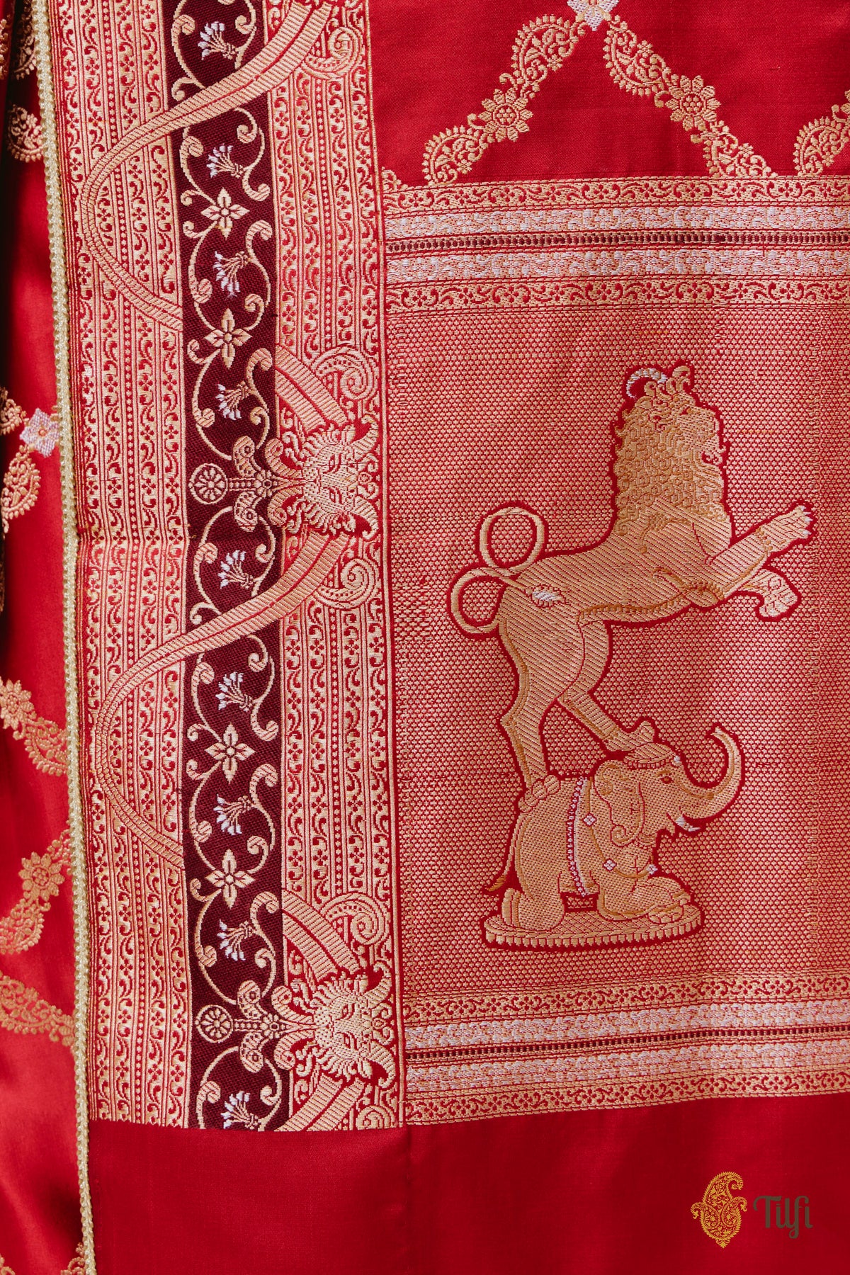 Pre-Order: 'Tillotama' Red Pure Satin Silk Banarasi Handloom Saree