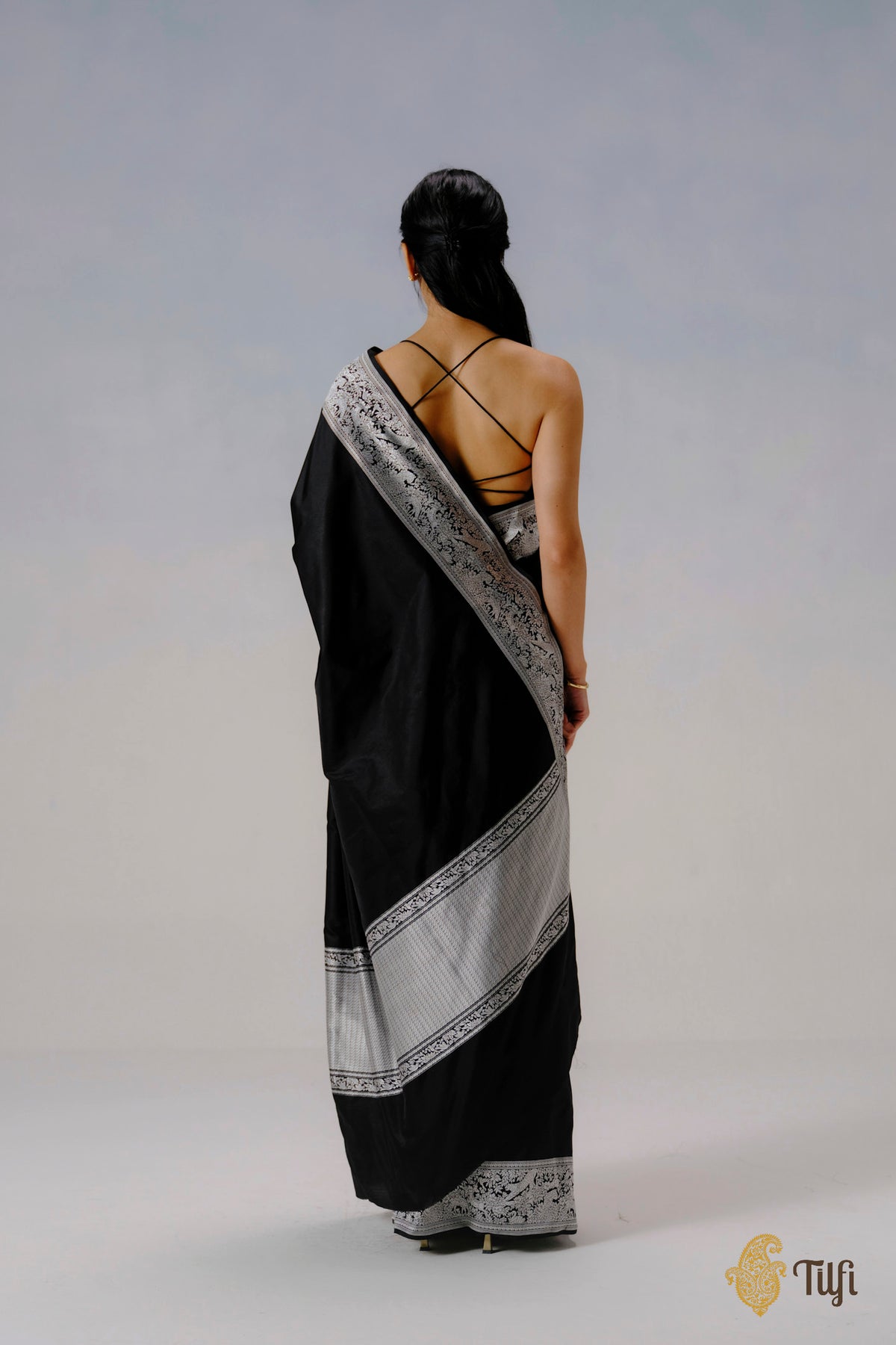 'The Canopy' Black Pure Katan Silk Banarasi Shikargah Handloom Saree