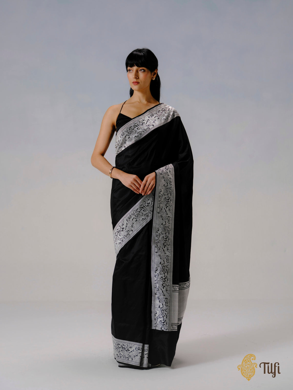 'The Canopy' Black Pure Katan Silk Banarasi Shikargah Handloom Saree