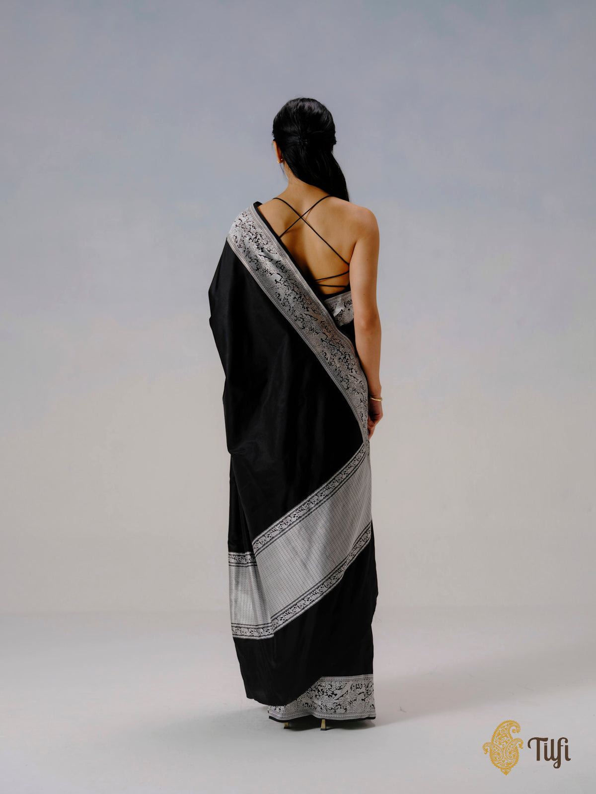 'The Canopy' Black Pure Katan Silk Banarasi Shikargah Handloom Saree