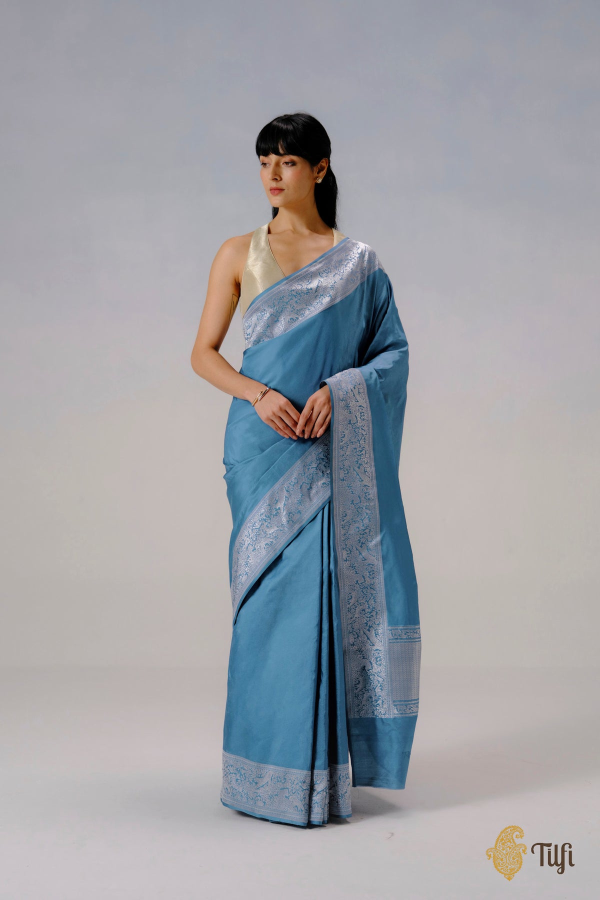Pre-Order: 'The Canopy' Blue Pure Katan Silk Banarasi Shikargah Handloom Saree