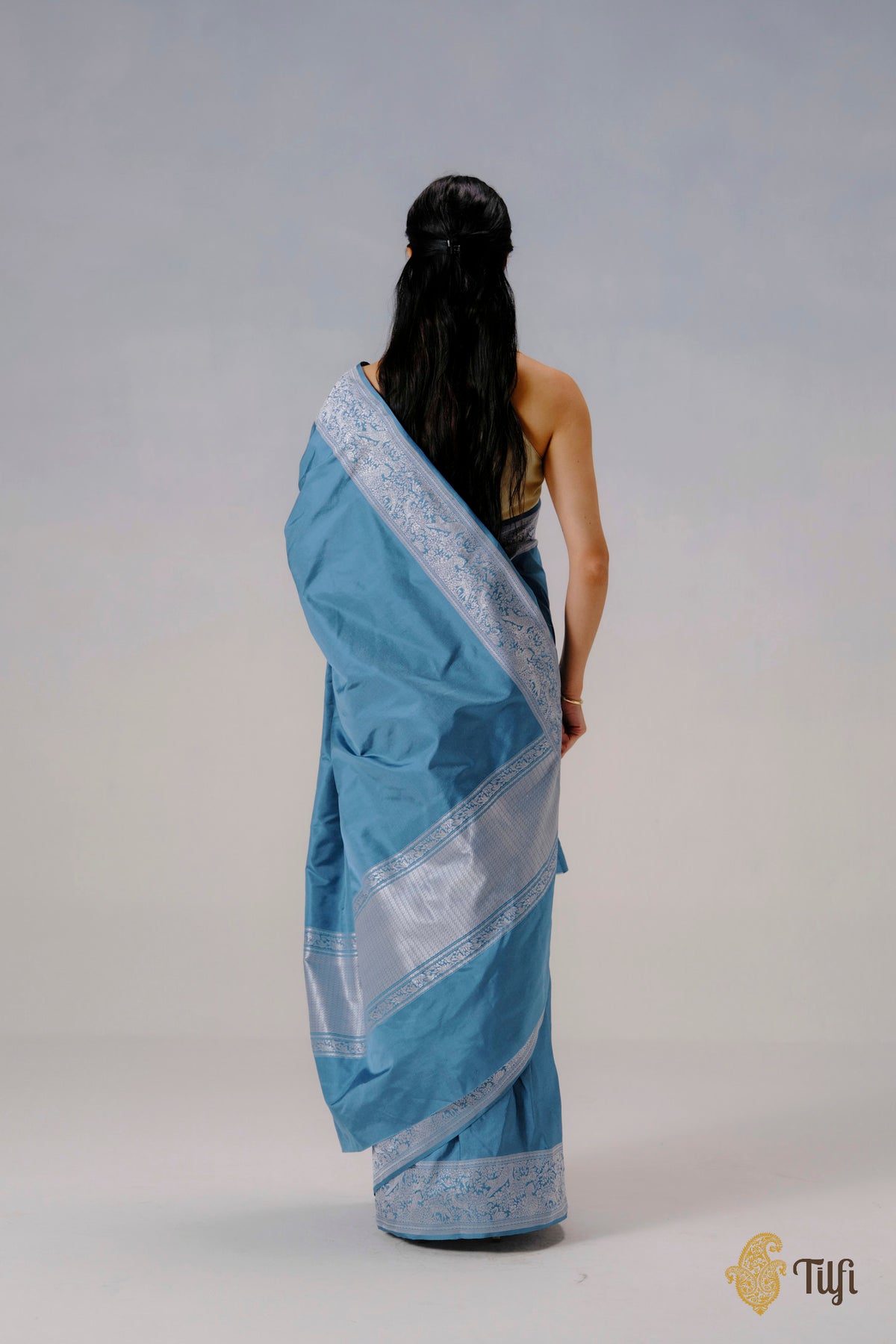 Pre-Order: 'The Canopy' Blue Pure Katan Silk Banarasi Shikargah Handloom Saree