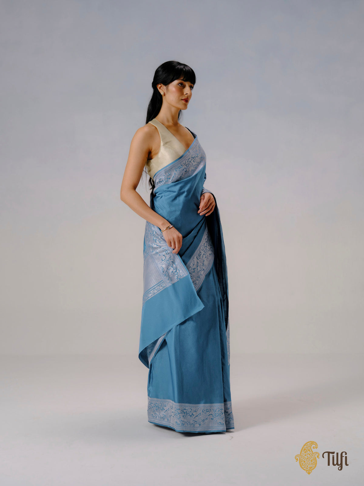 Pre-Order: 'The Canopy' Blue Pure Katan Silk Banarasi Shikargah Handloom Saree
