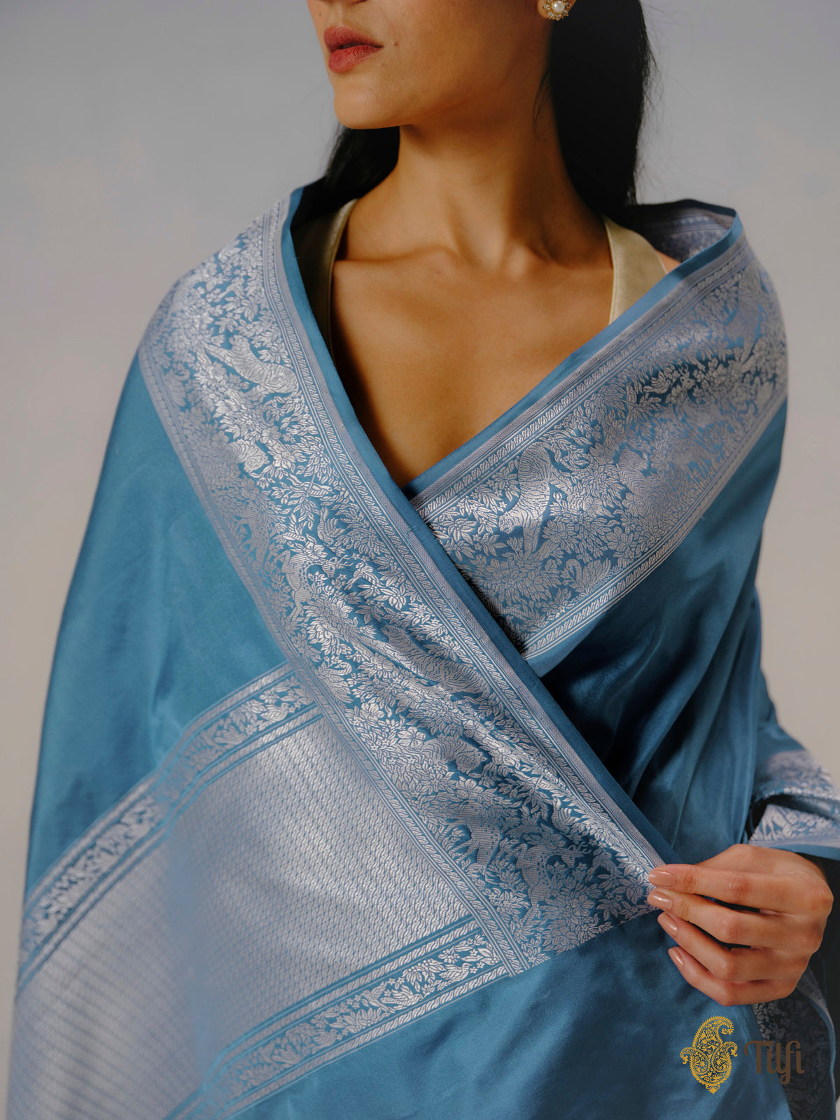 Pre-Order: 'The Canopy' Blue Pure Katan Silk Banarasi Shikargah Handloom Saree