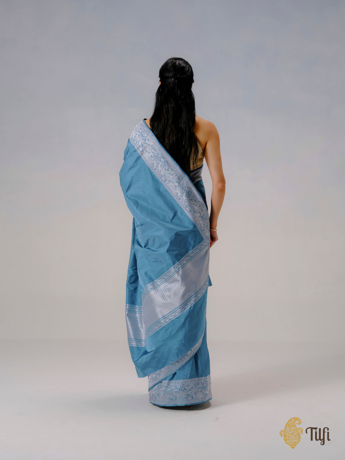 Pre-Order: 'The Canopy' Blue Pure Katan Silk Banarasi Shikargah Handloom Saree