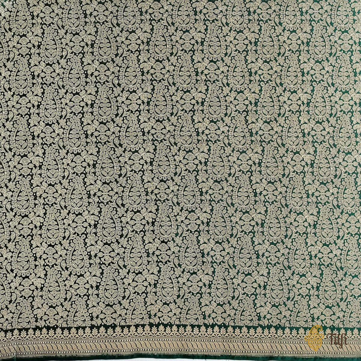 Pre-Order: Dark Green Pure Soft Satin Silk Banarasi Handloom Saree