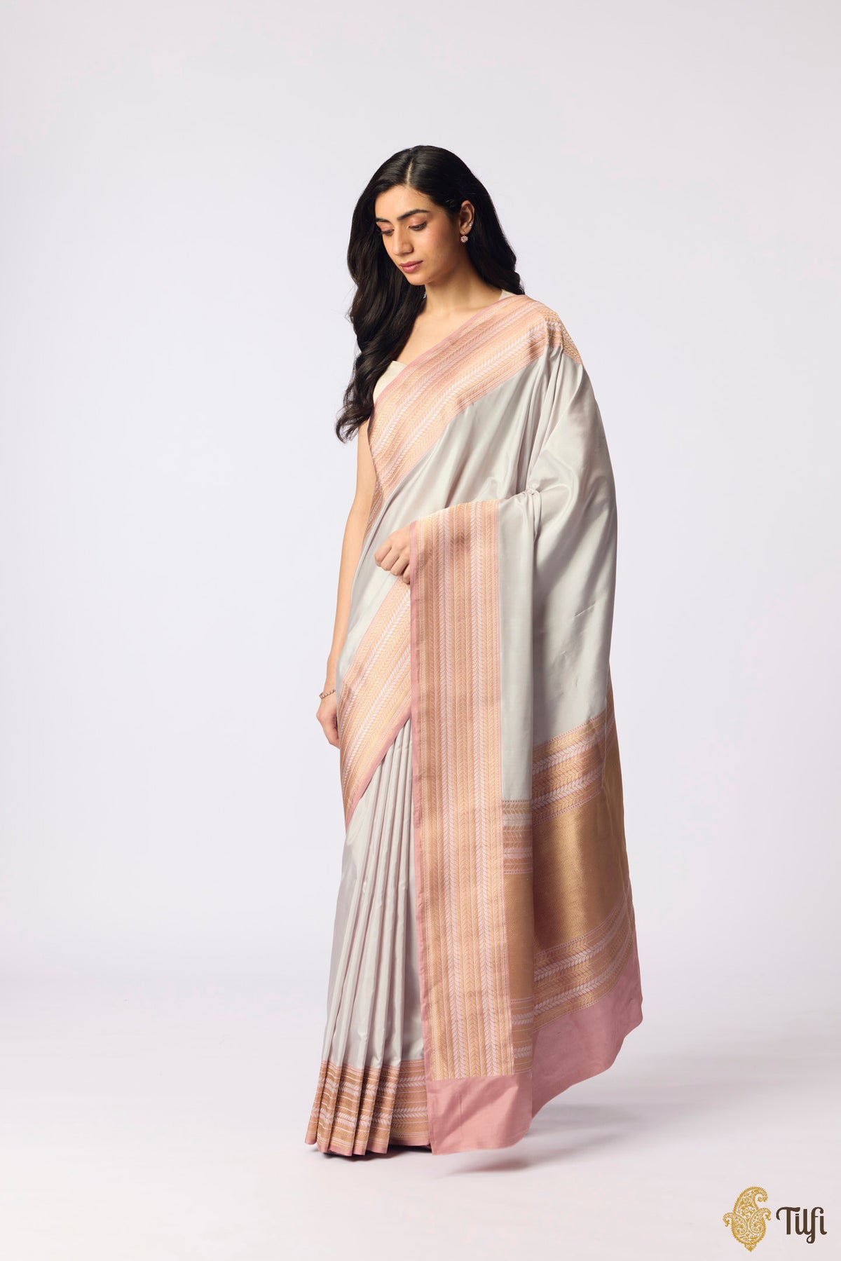 Pre-Order: Grey-Old Rose Pure Katan Silk Banarasi Handloom Saree