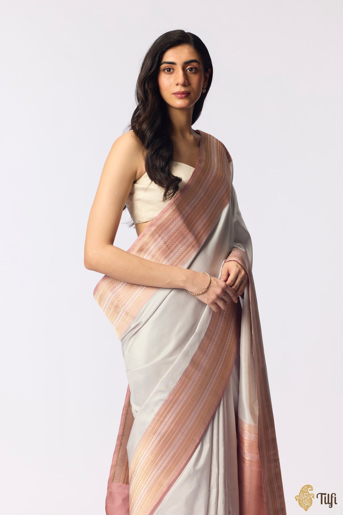 Pre-Order: Grey-Old Rose Pure Katan Silk Banarasi Handloom Saree