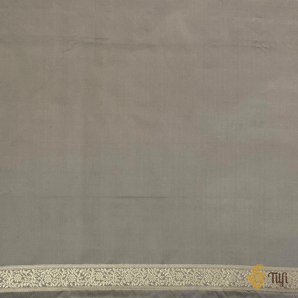 'Panther Trail' Taupe Grey Pure Satin Silk Banarasi Shikargah Handloom Saree