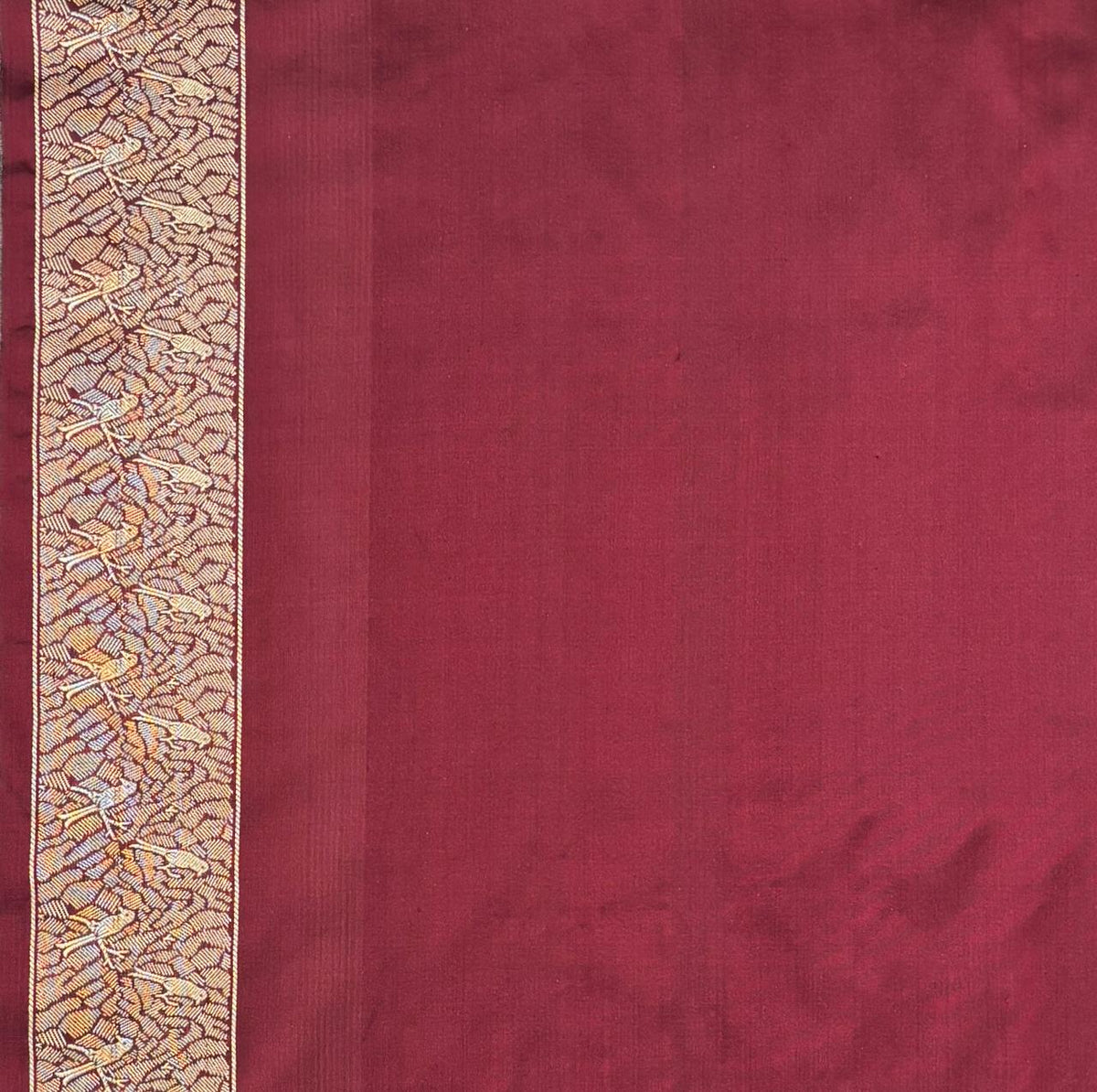 'Maya' Deep Maroon Pure Soft Satin Silk Banarasi Handloom Saree