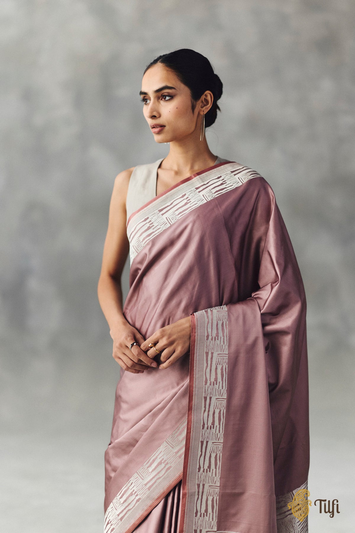 'Shovana' Rose Gold Pure Soft Satin Silk Banarasi Handloom Saree