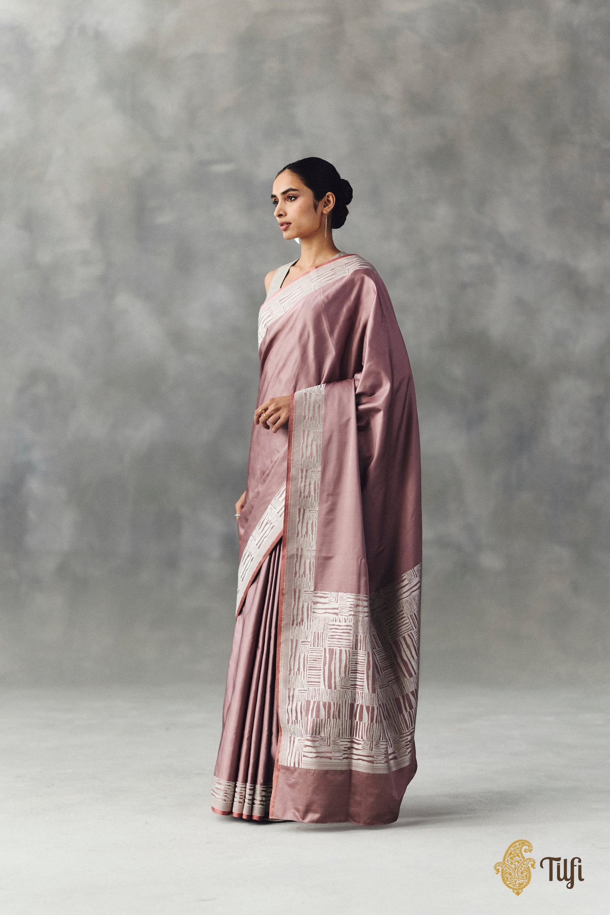 'Shovana' Rose Gold Pure Soft Satin Silk Banarasi Handloom Saree