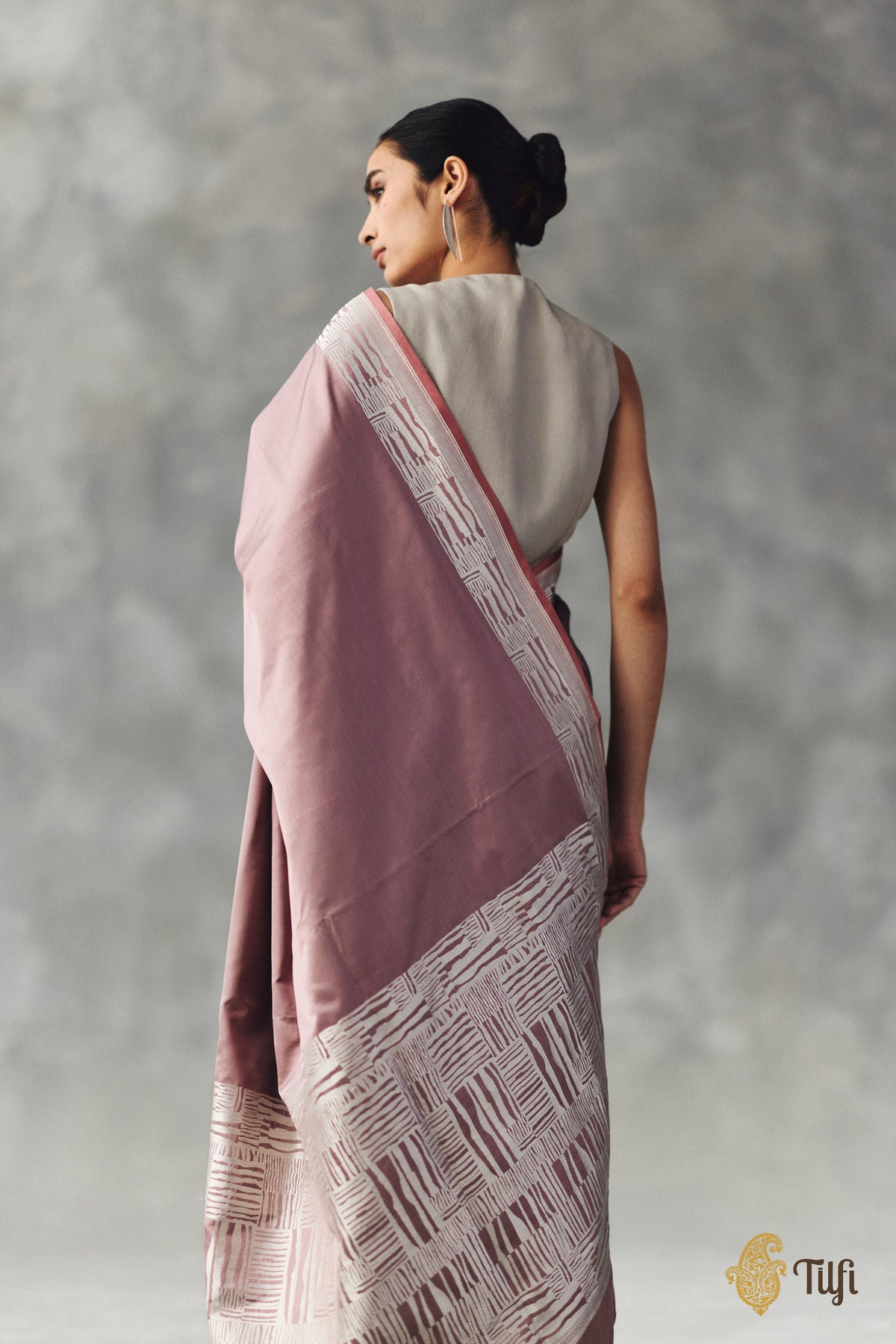 'Shovana' Rose Gold Pure Soft Satin Silk Banarasi Handloom Saree