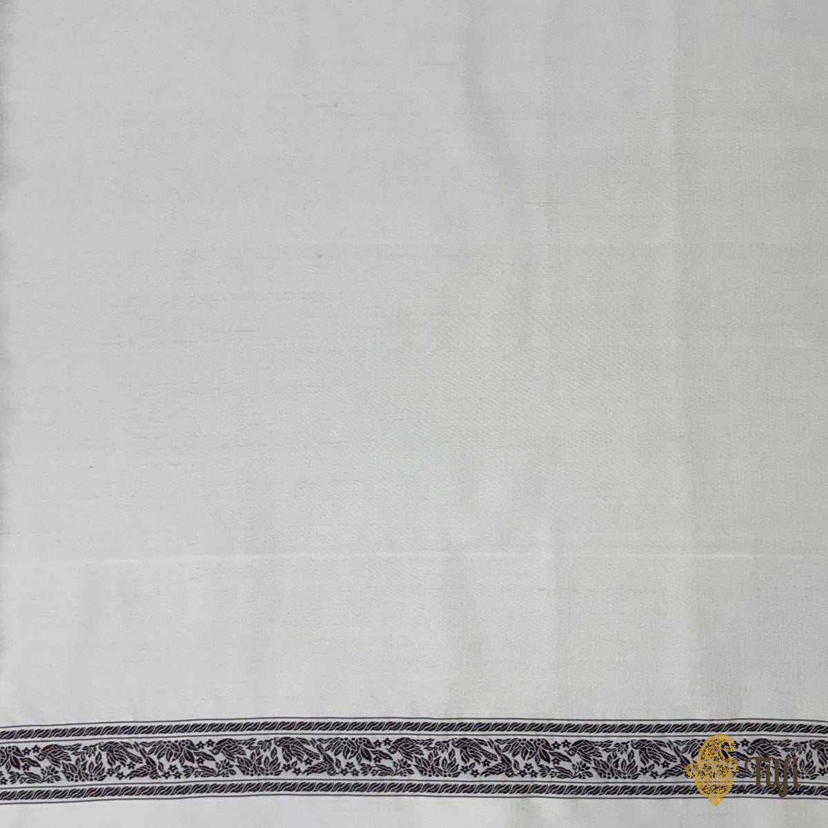 'The Canopy' White Pure Katan Silk Banarasi Shikargah Handloom Saree