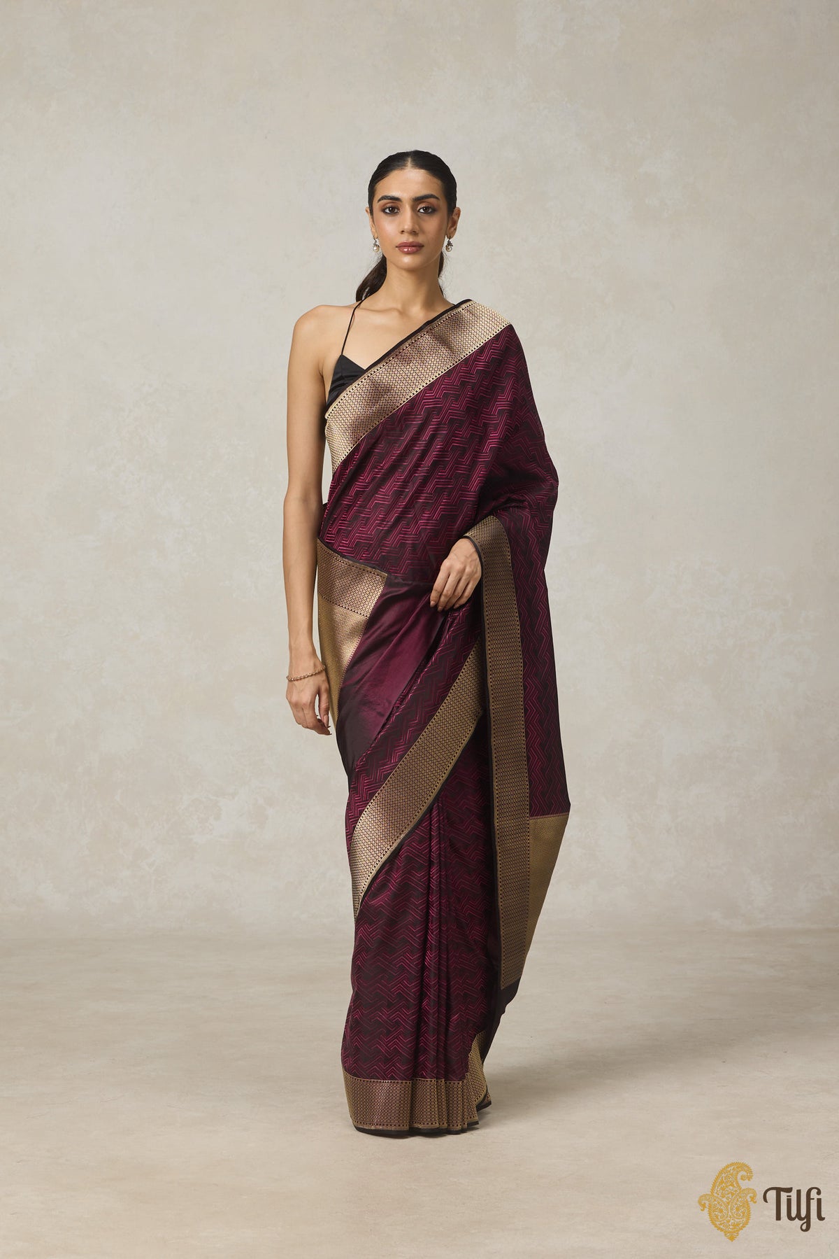 Black-Pink Pure Satin Silk Banarasi Tanchoi Handloom Saree