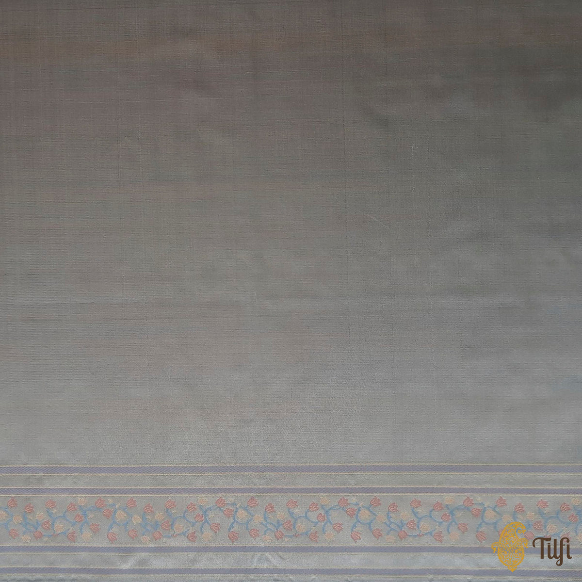 'First Bloom' Dusty Blue Pure Soft Satin Silk Banarasi Handloom Saree