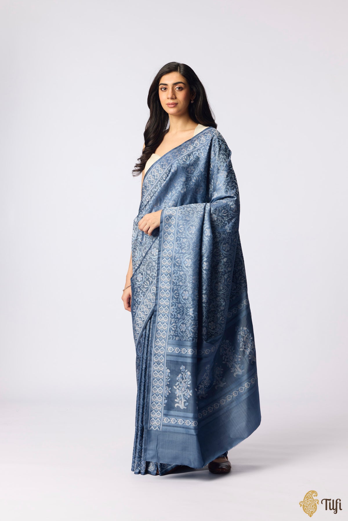 Pre-Order: 'Iris Reverie' Navy Blue Pure Soft Satin Silk Banarasi Handloom Saree