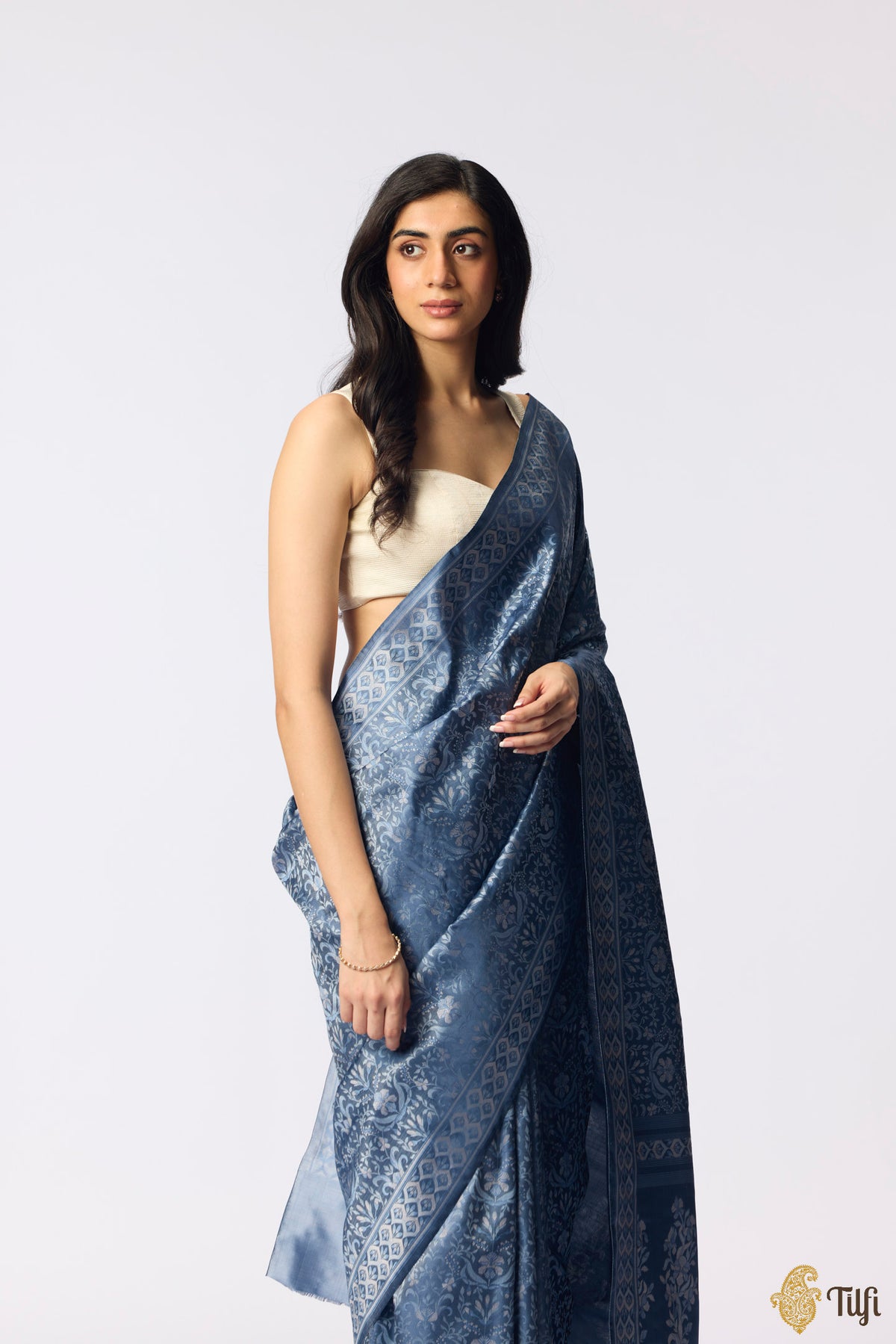 Pre-Order: 'Iris Reverie' Navy Blue Pure Soft Satin Silk Banarasi Handloom Saree