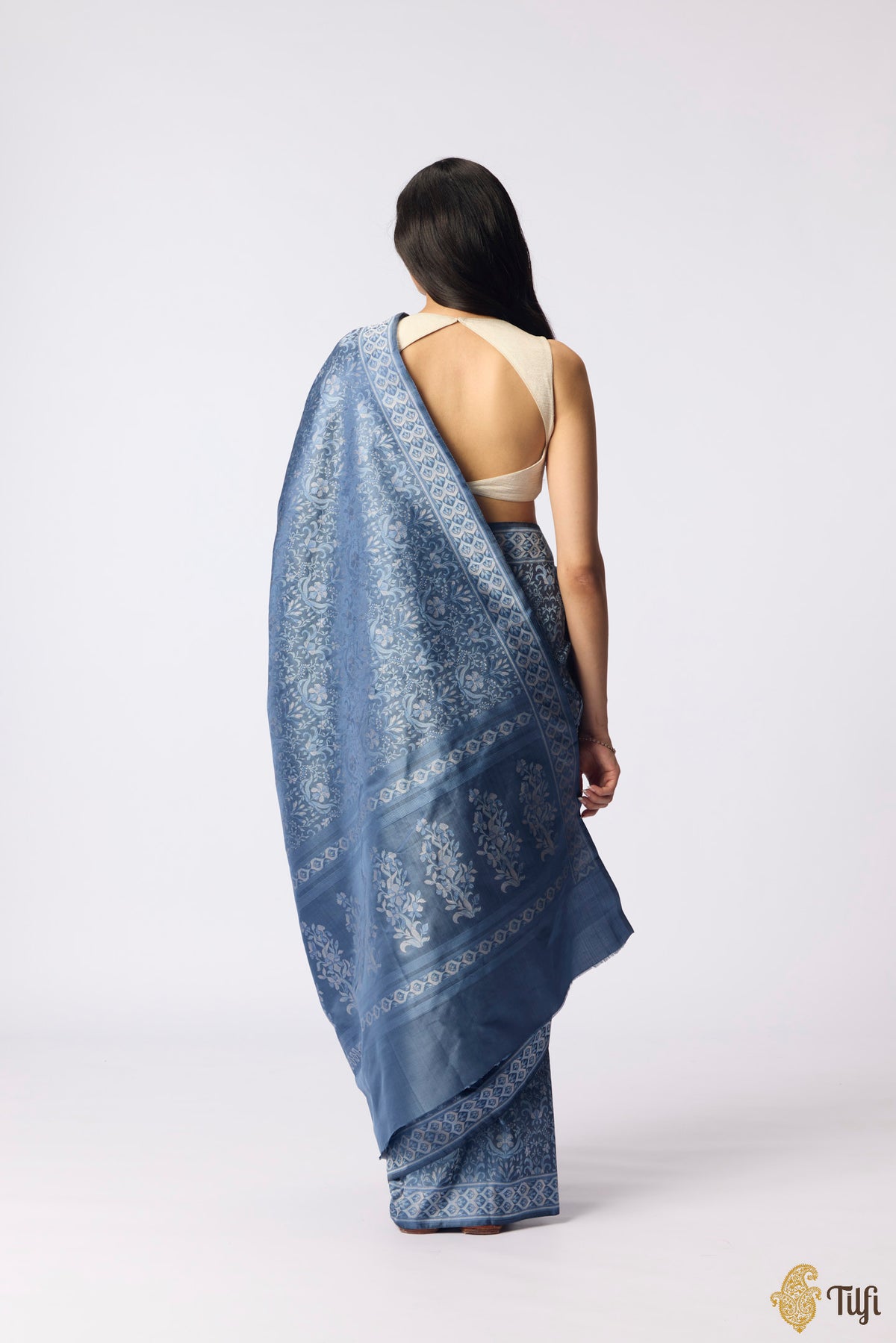 Pre-Order: 'Iris Reverie' Navy Blue Pure Soft Satin Silk Banarasi Handloom Saree