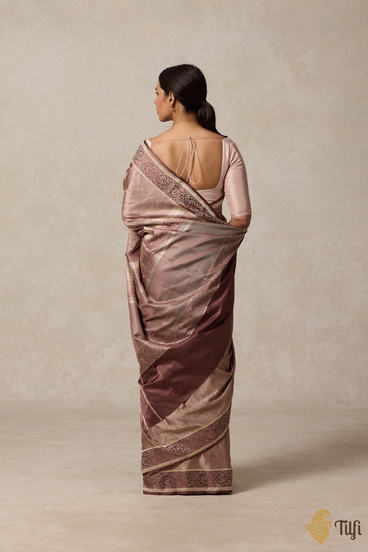 Brown Pure Soft Satin Tanchoi Banarasi Handloom Saree