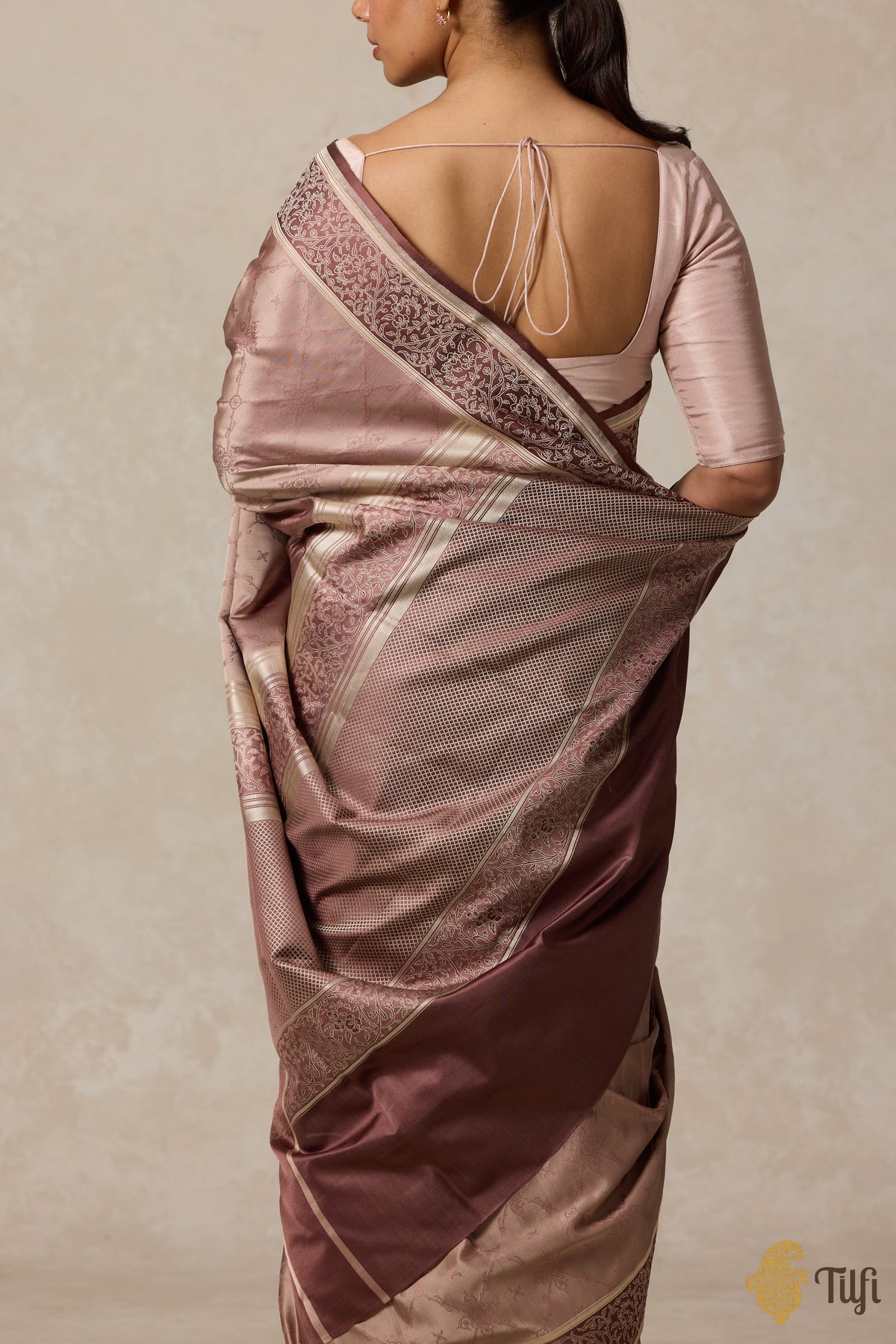 Brown Pure Soft Satin Tanchoi Banarasi Handloom Saree