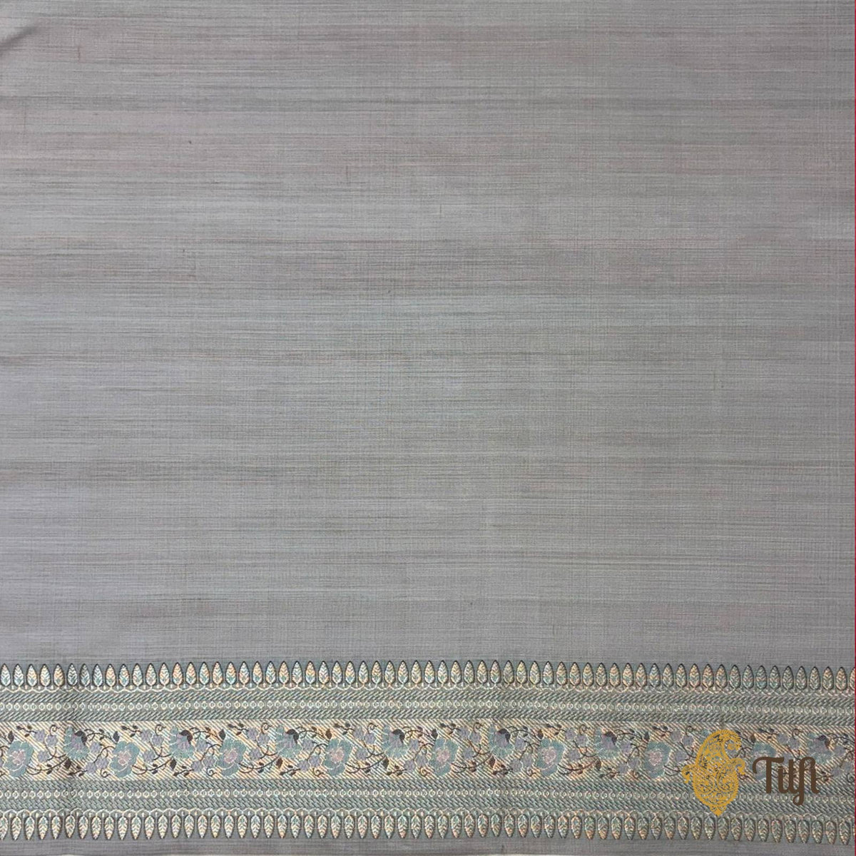 'Aparajita' Silver Grey Pure Soft Satin Silk Banarasi Handloom Saree