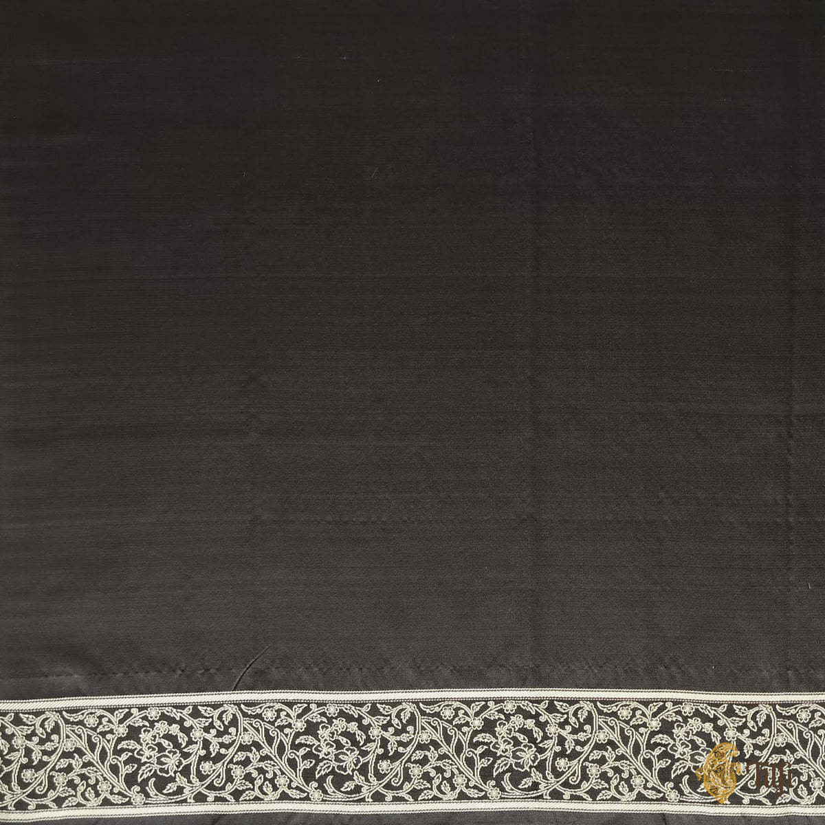 Pre-Order: Grey & Black Pure Soft Satin Tanchoi Banarasi Handloom Saree