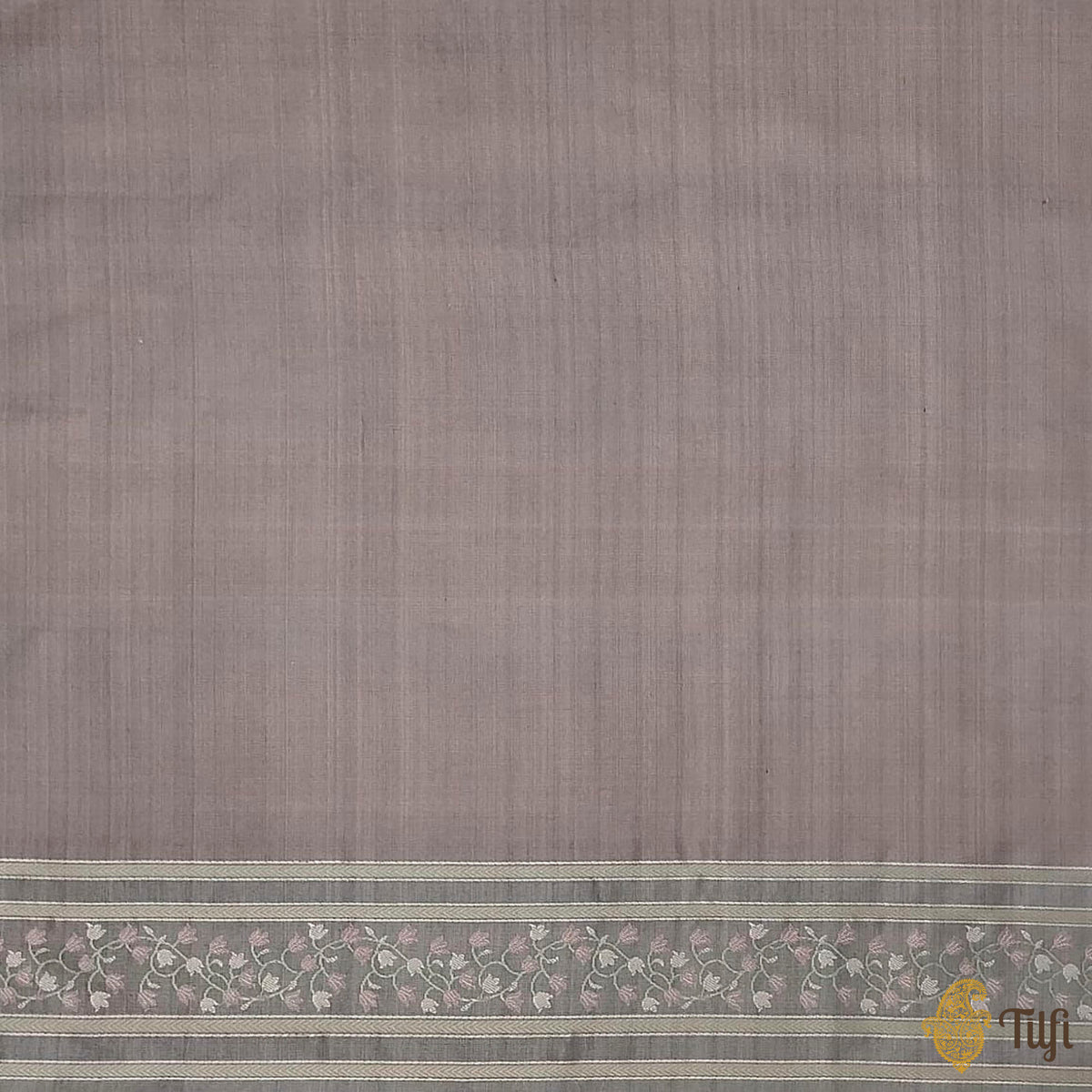 Pre-Order: 'First Bloom' Dark Taupe Pure Soft Satin Silk Banarasi Handloom Saree