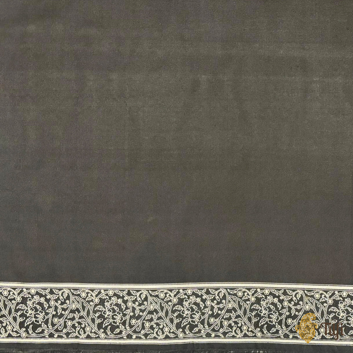 Grey-Black Pure Soft Satin Tanchoi Banarasi Handloom Saree