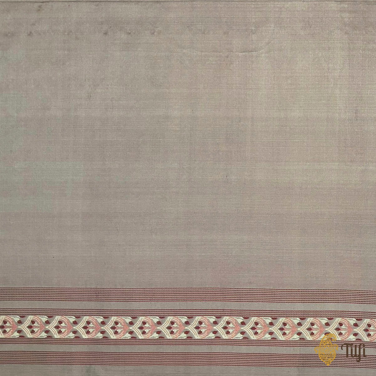 'Iris Reverie' Taupe Brown Pure Soft Satin Silk Banarasi Handloom Saree