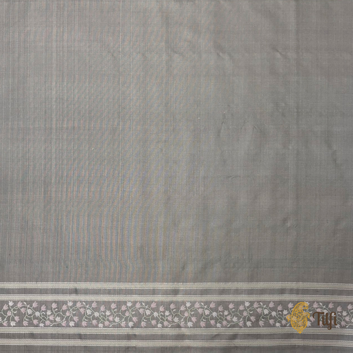 'First Bloom' Grey-Brown Pure Soft Satin Silk Banarasi Handloom Saree