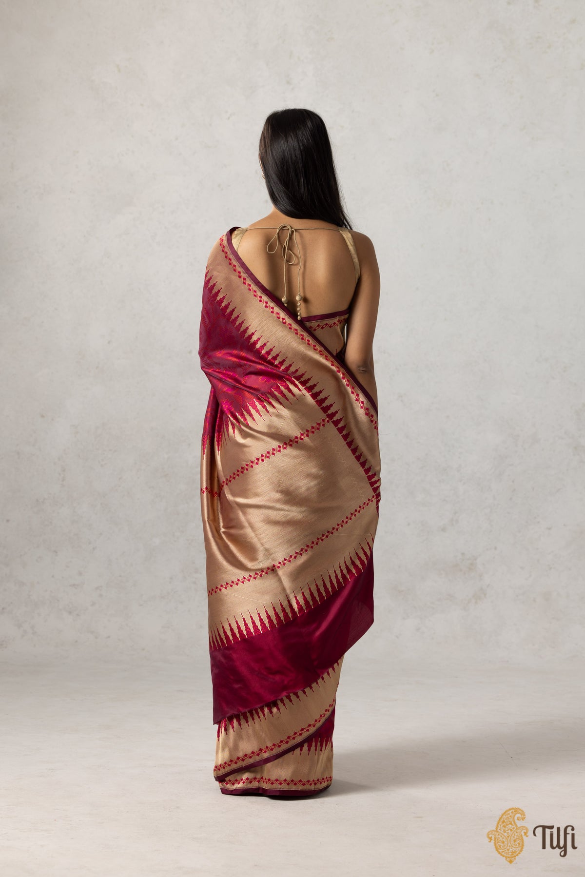 Garnet-Red Pure Soft Satin Silk Banarasi Handloom Saree