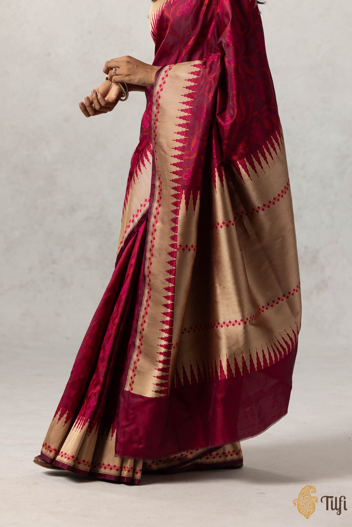 Garnet-Red Pure Soft Satin Silk Banarasi Handloom Saree