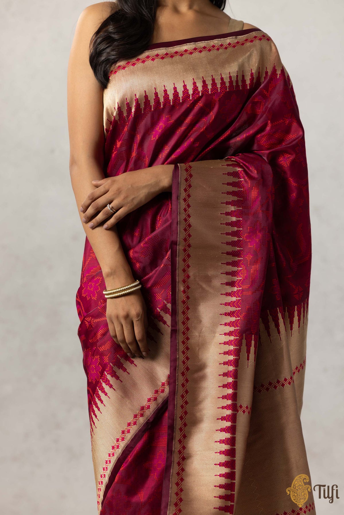 Garnet-Red Pure Soft Satin Silk Banarasi Handloom Saree