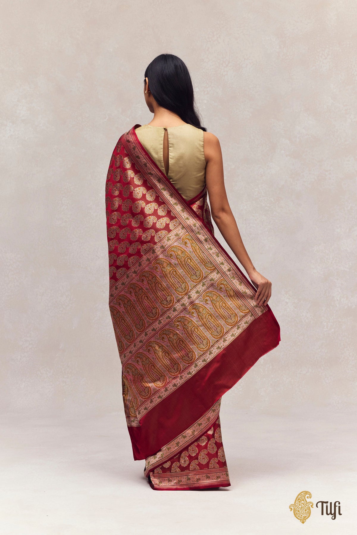 Maroon Pure Soft Satin Silk Tanchoi Jamawar Banarasi Handloom Saree