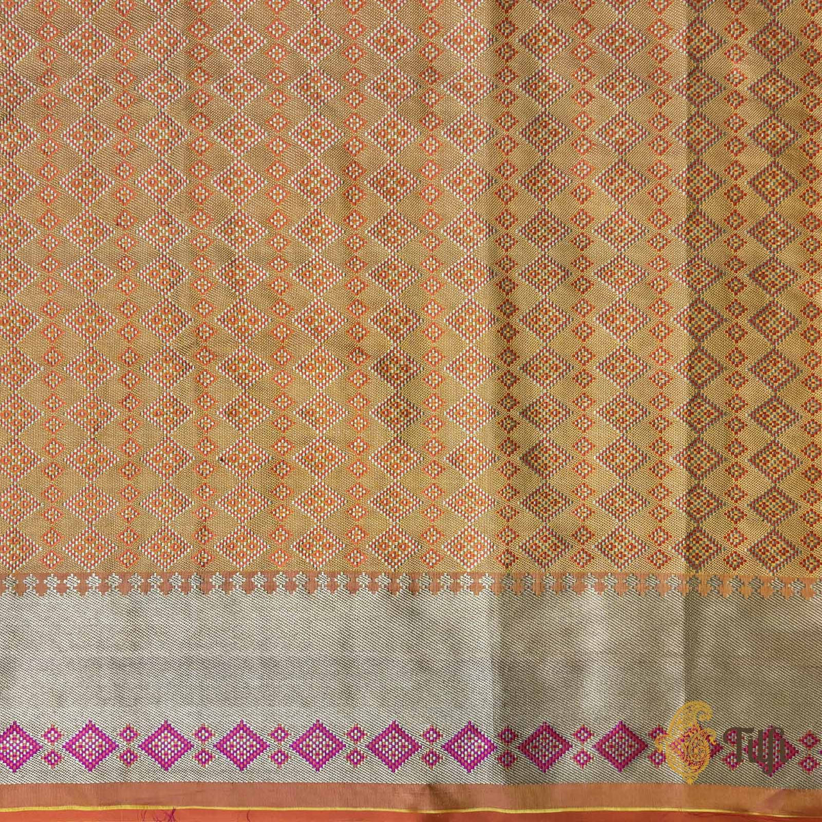 Orange Yellow Pure Soft Satin Silk Banarasi Handloom Saree
