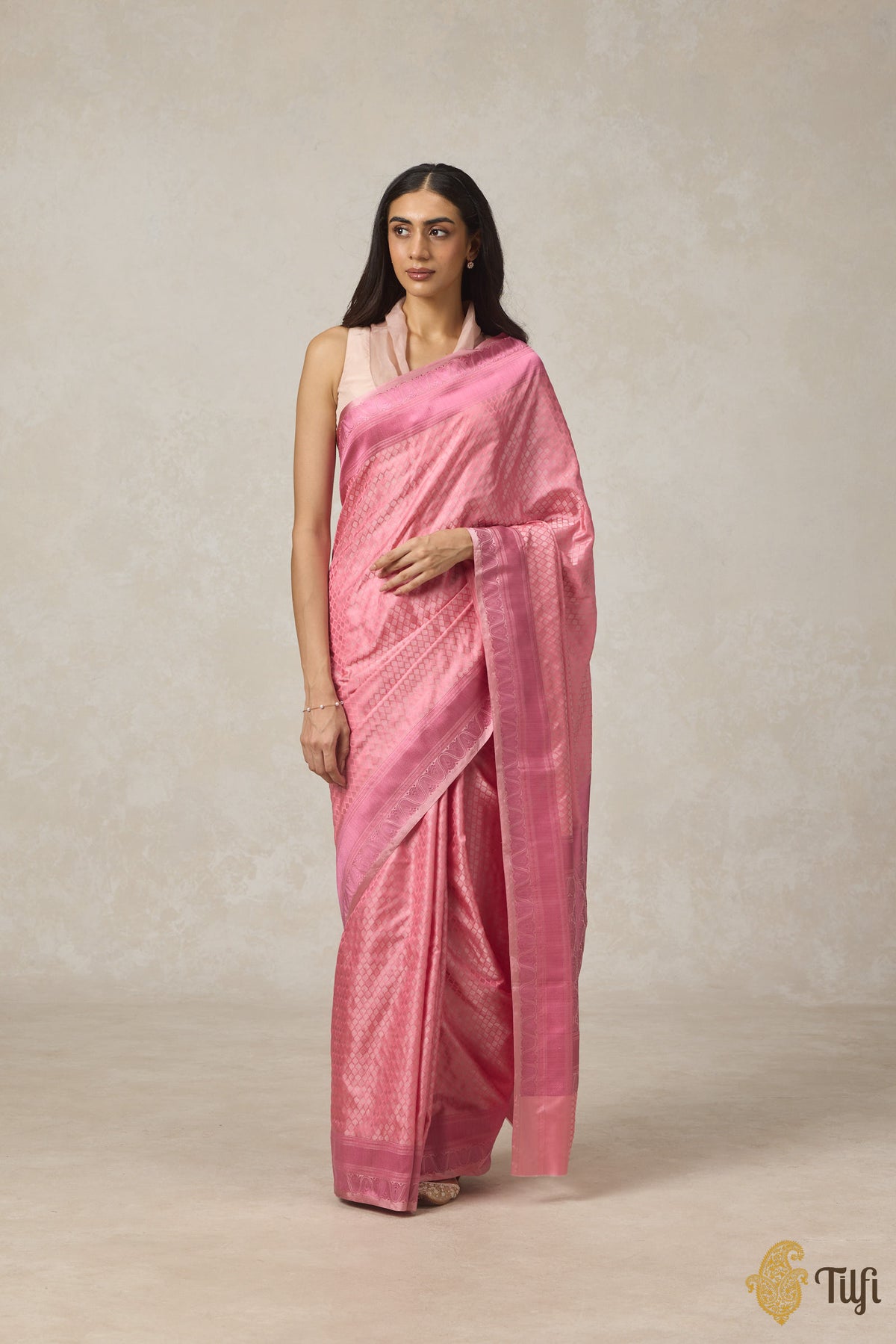 Flamingo Pink Pure Soft Satin Silk Banarasi Handloom Saree