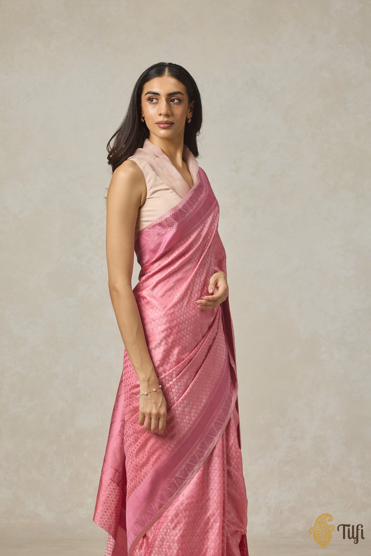 Flamingo Pink Pure Soft Satin Silk Banarasi Handloom Saree